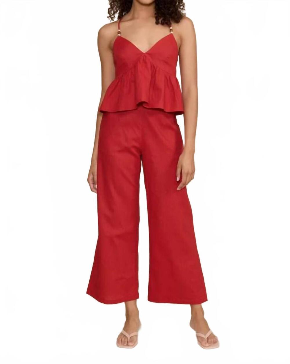 NEW LUCY PARIS didi halter top with beads in brick red
